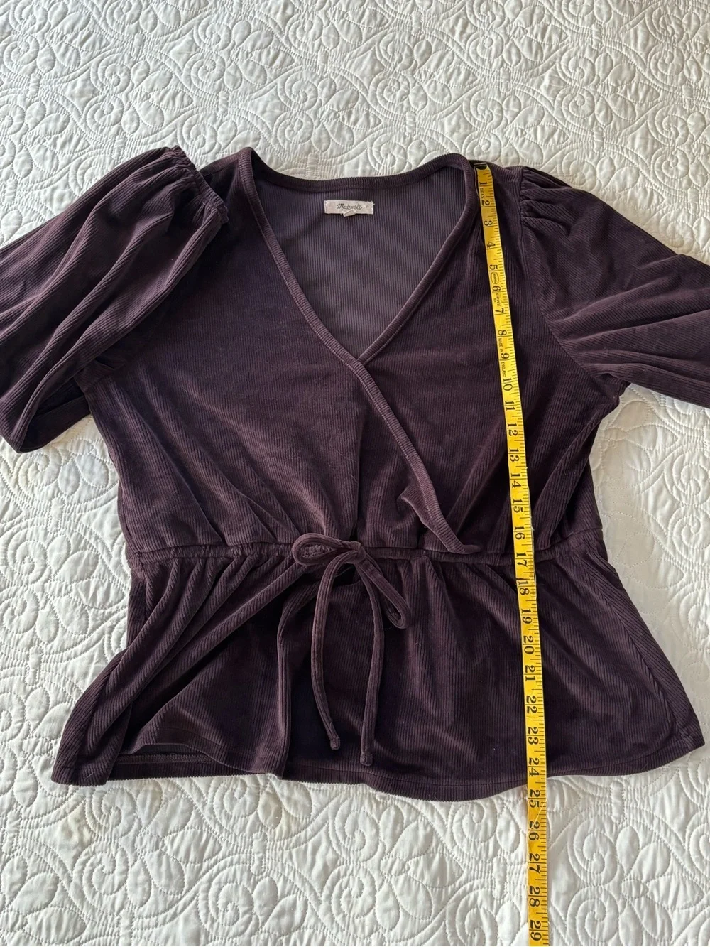 Madewell Tie Front Faux Wrap Corduroy Blouse in Spiced Raisin